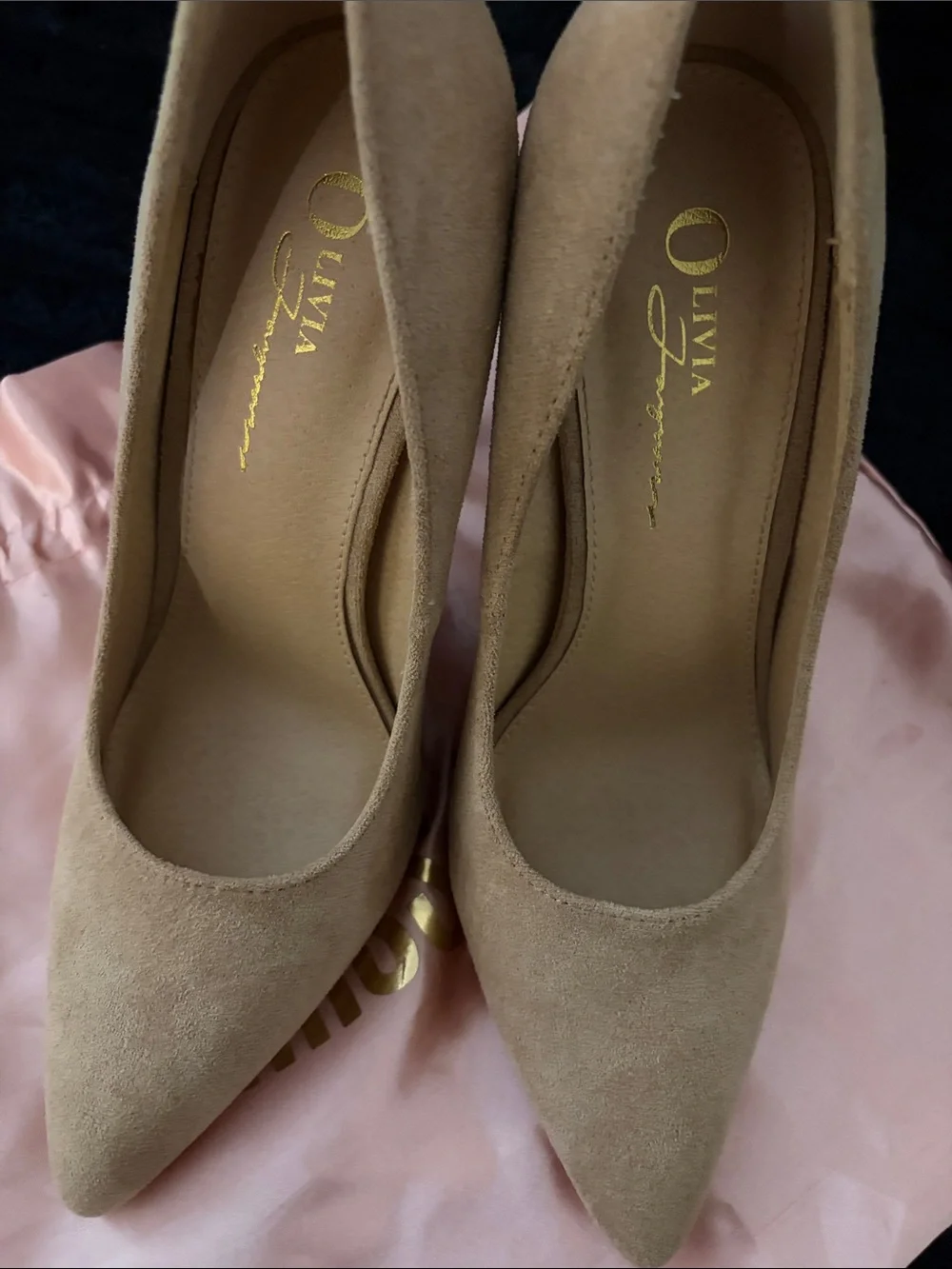 Olivia Miller Tan Suede Pointed-Toe Pumps